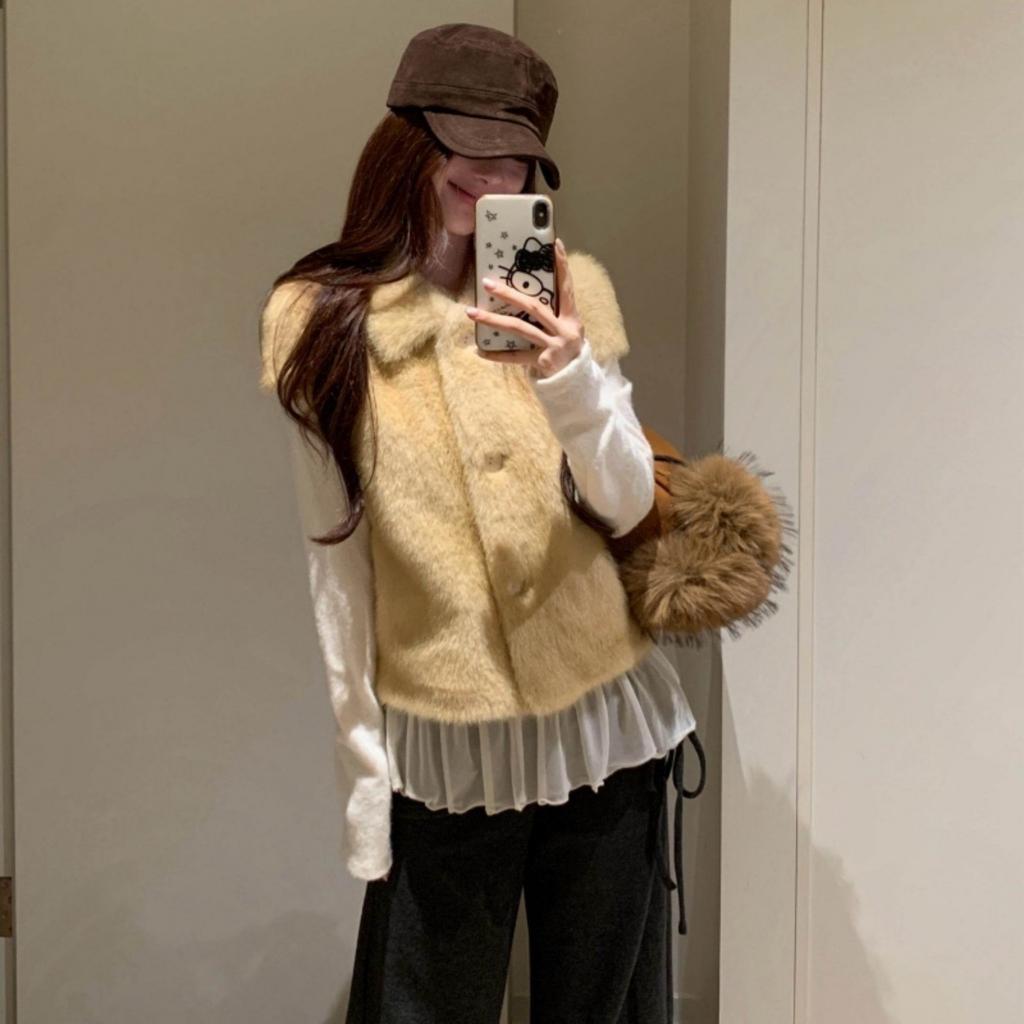 Doll lapel imitation fox fur fur vest women's short environmentally friendly fur integrated medieval half-sleeved jacket versatile