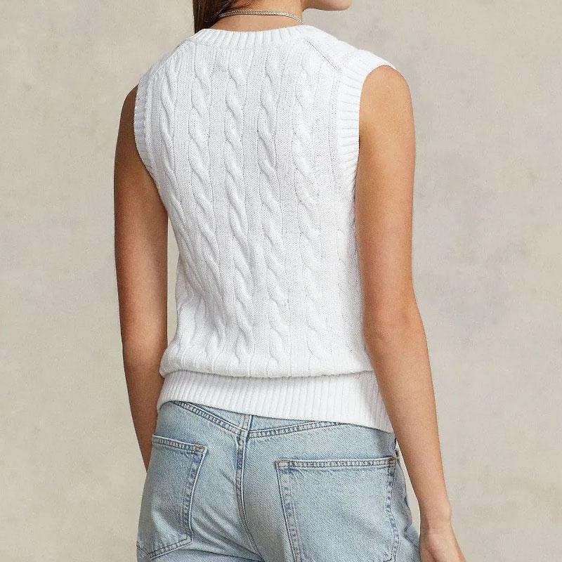 Polo Ralph Lauren SS23 Solid Color Small Logo Embroidered V-Neck Pullover Knit Vest Women Tops White 211906205-001