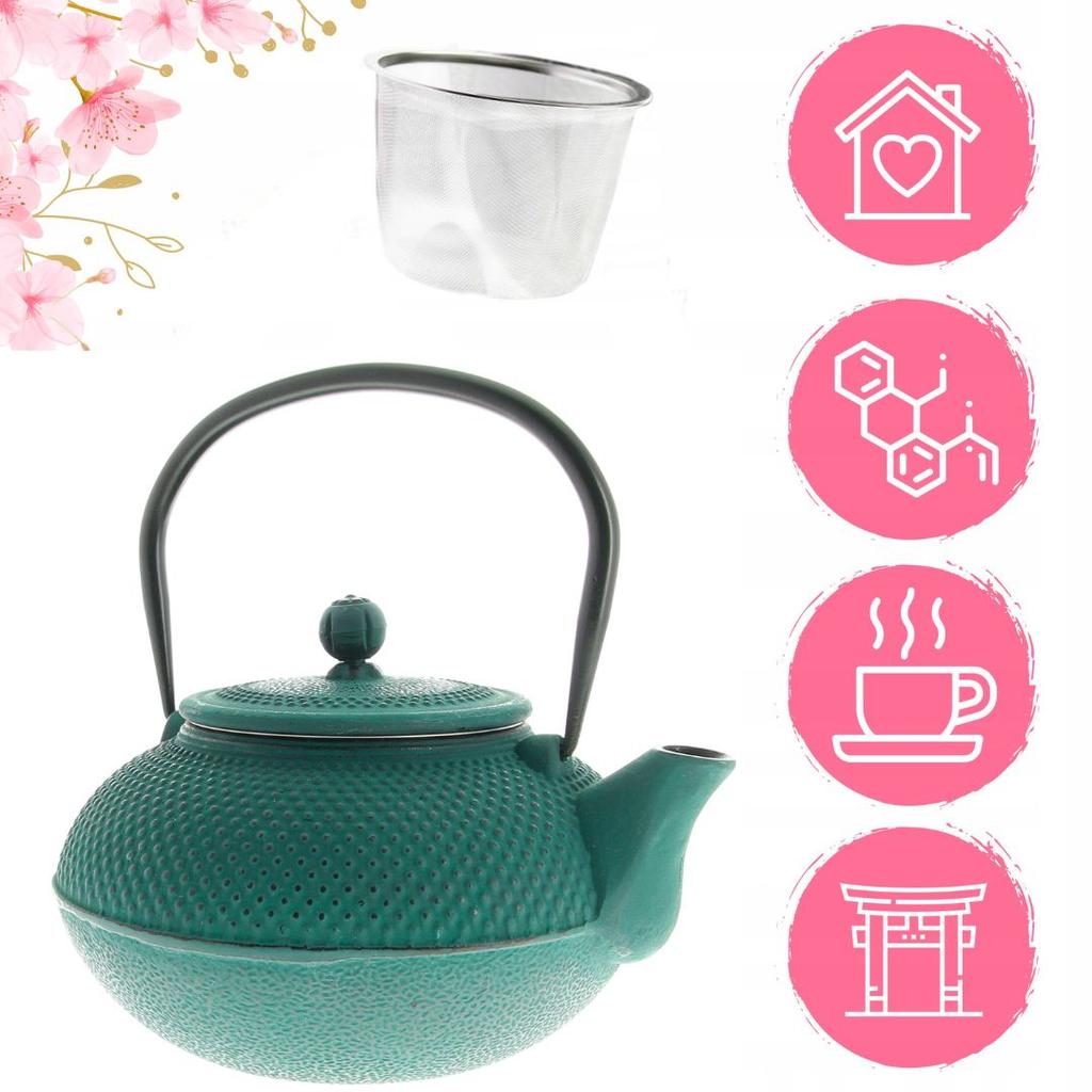 CAST IRON KETTLE 1.5L TEAPOT 4x CUPS INFUSER PADS TEA STRAINERS