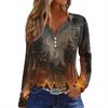 Women's T Shirt Tee HAlloween Print Button Long Sleeve Daily Weekend Fashion Basic V- Neck Regular Top