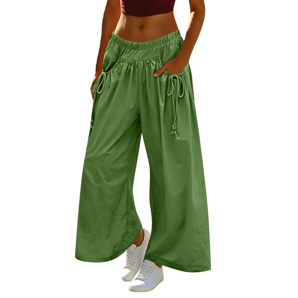Women's Loose Wide-leg Sweatpants, With Drawstring Pockets, Elastic Waistband, Three-quarter Length, Hiking Pants