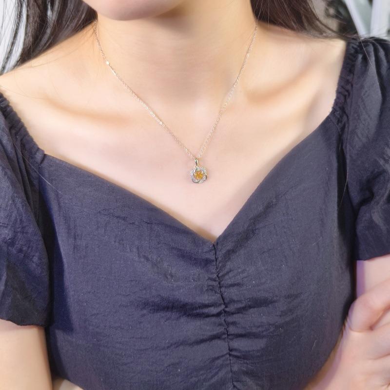 Women's S925 Sterling Silver Double Heart Necklace Natural Crystal Garnet Peridot Clavicle Chain