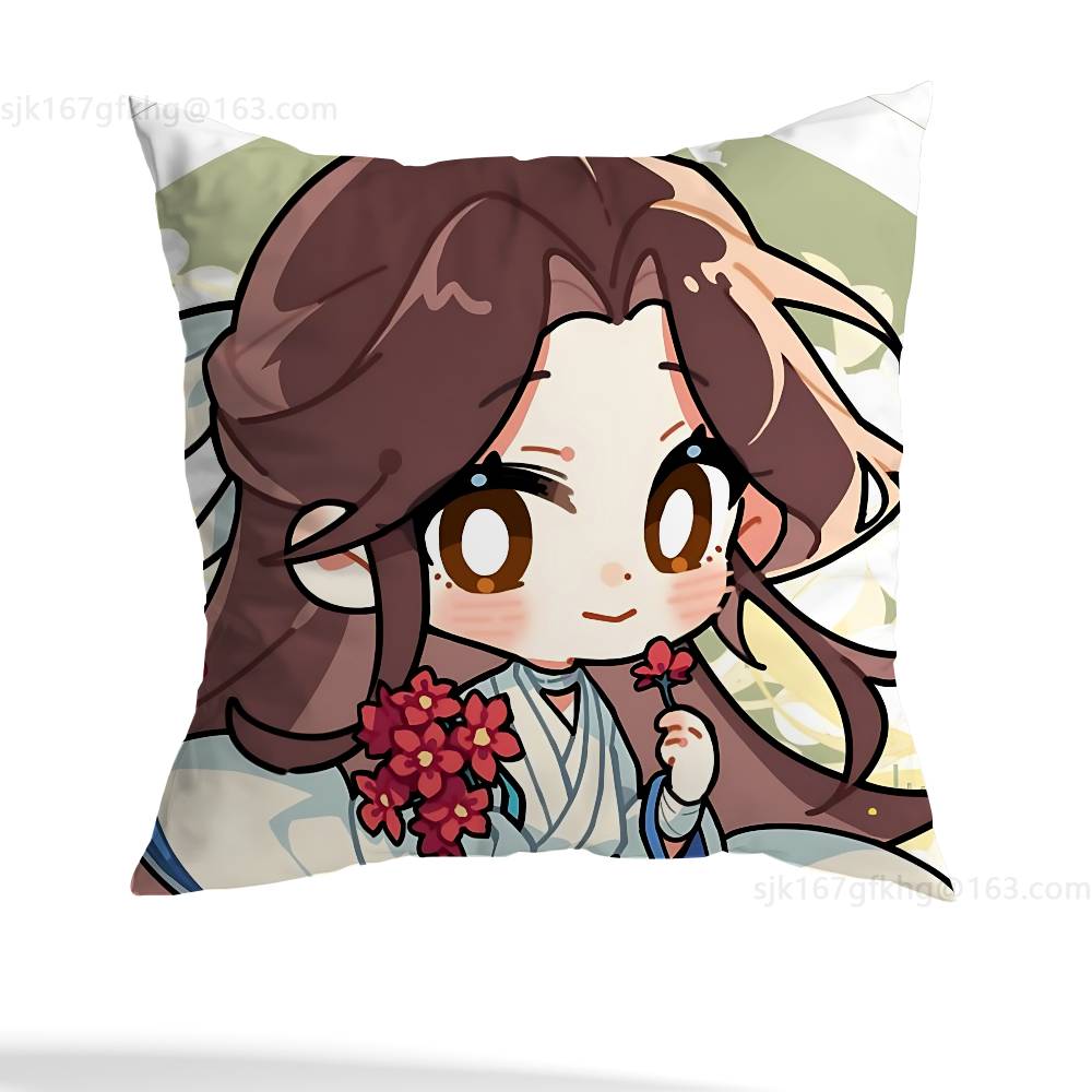Anime Tian Guan Ci Fu Pillow Case Square Double-Sided Printing Short Plush Sofa Cushion Cover Bedroom Bedside Pillow
