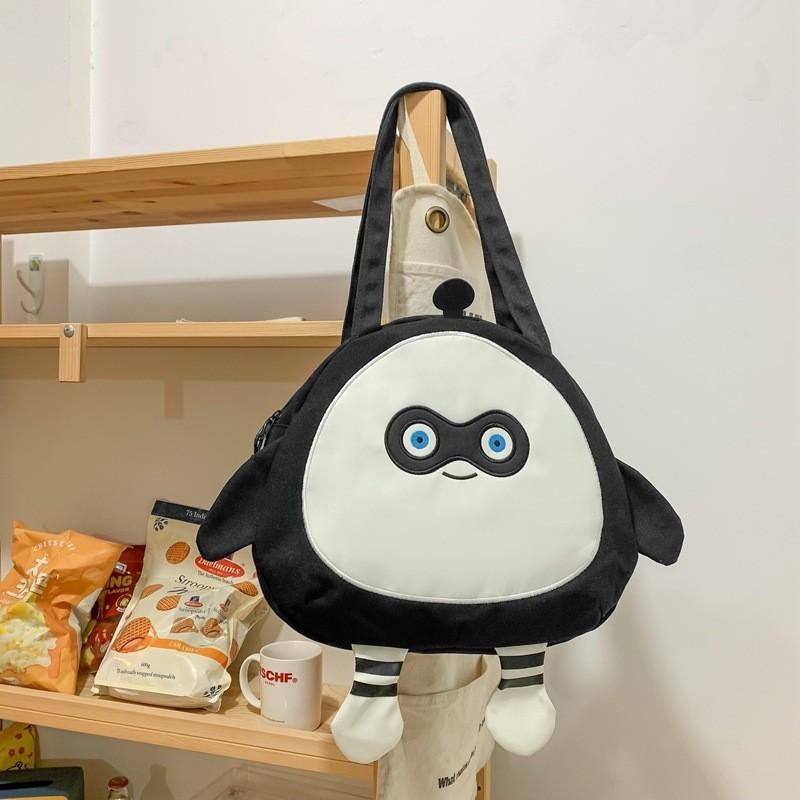 Cartoon Egg Waffle Canvas Bag Large Capacity Cute Street Style Tote Bag Black Yellow