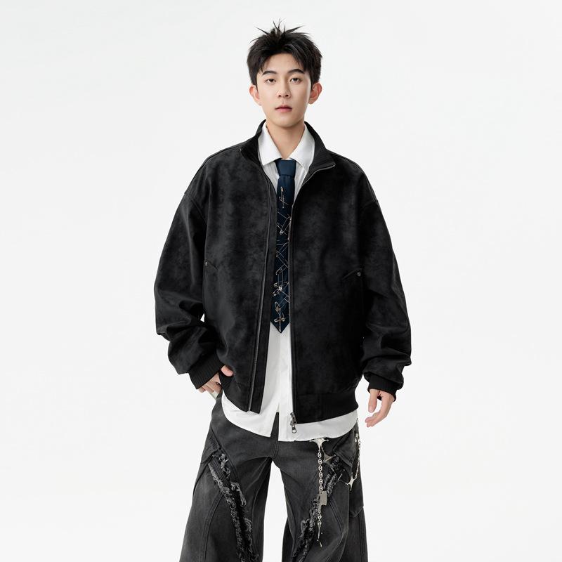 

Men s new leather jacket casual stand-up collar fashion couple top vintage men s jacket M