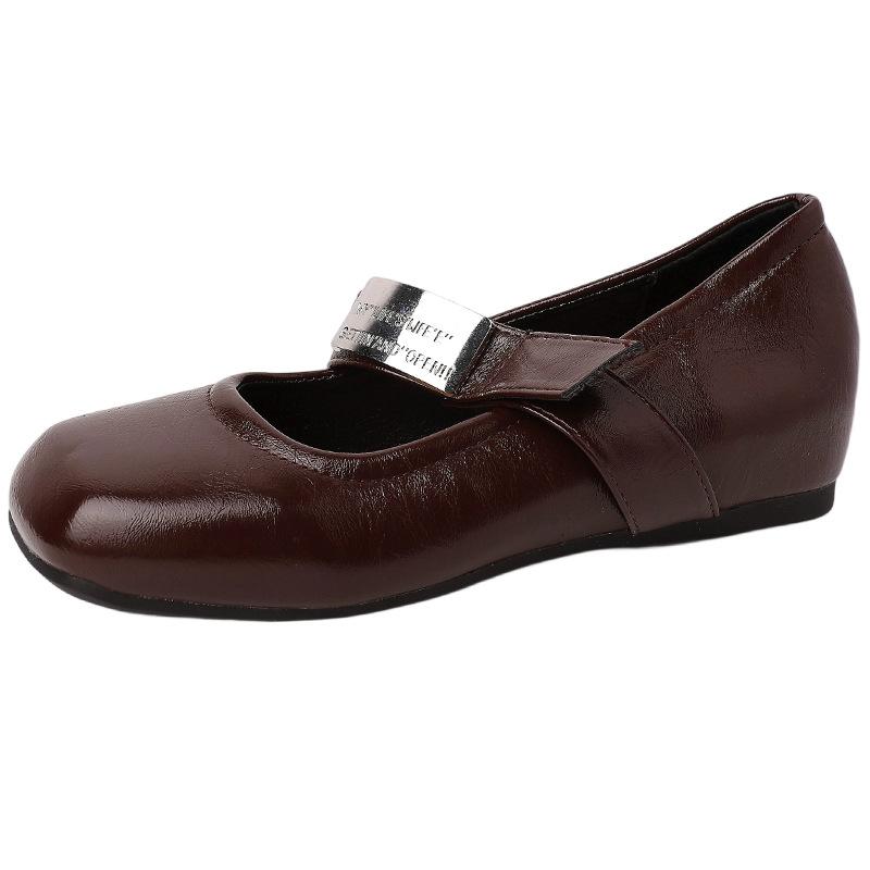 Versatile temperament One-word buckle square head shallow mouth single shoes women's summer fashion heightening buckle thin wedge heel Mary Jane shoes