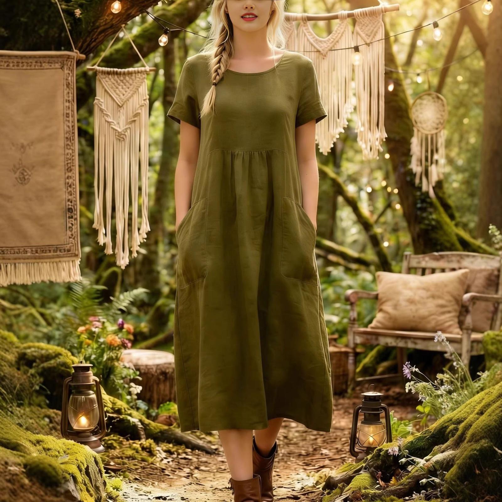 

Женское модное цветное платье с круглым вырезом и коротким рукавом L армия зеленый