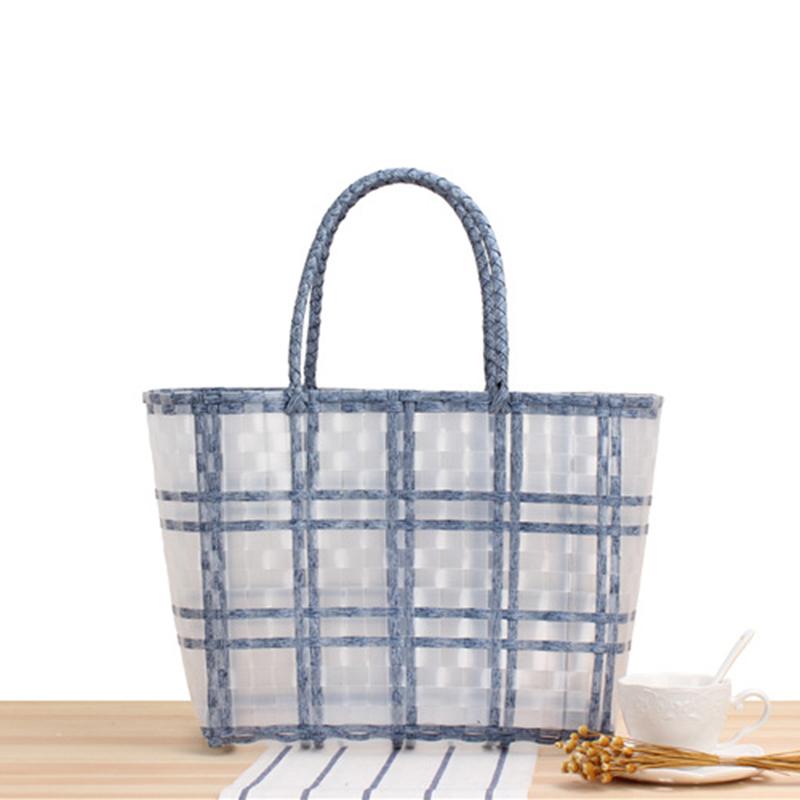 Summer Jelly Women Fashion Transparent Handbag Large Capacity Beach Bag Casual Woven Shopping Basket Tote MIT