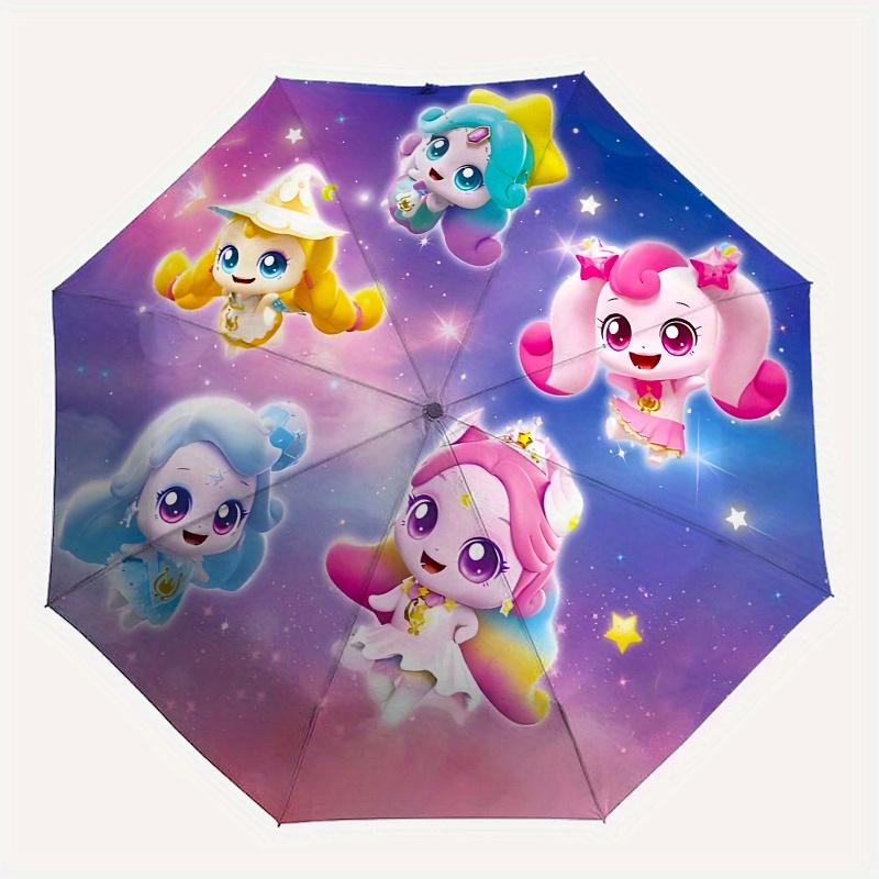 Wonderful Cute Automatic Folding Umbrella  Simple Eight Rib Design, Bright Color Pattern, Durable Iron Frame, Ideal for Travel and Outdoor,