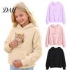 Katzenhalter Sweatshirt Mädchen Fleece Hoodie mit Haustiertasche, Hundetransport Kapuzen Kinder Pullover Oberteil Sweatshirt, Übergroße Kängurutasche für Wärme