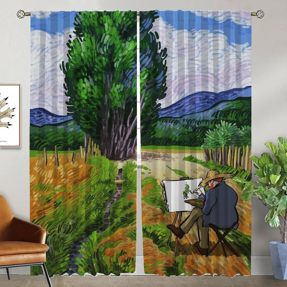 Van Gogh Curtains Child Room Curtains for Bedroom Living Room Curtain Halloween Decoration Shades Partition Kitchen Blackout