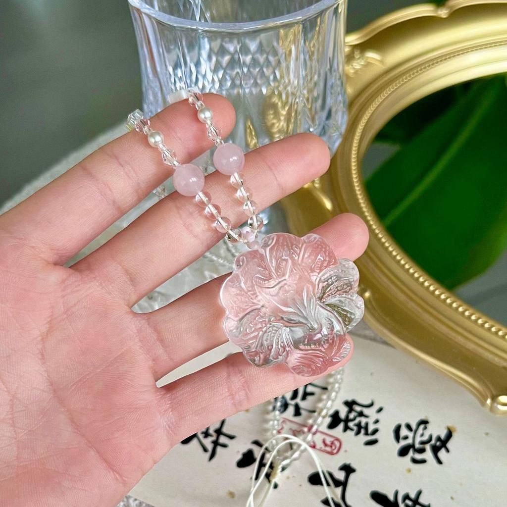 Original Nine-Tailed Fox Pendant Necklace: High-End Natural Crystal Carved Jewelry for Women, Chinese Style