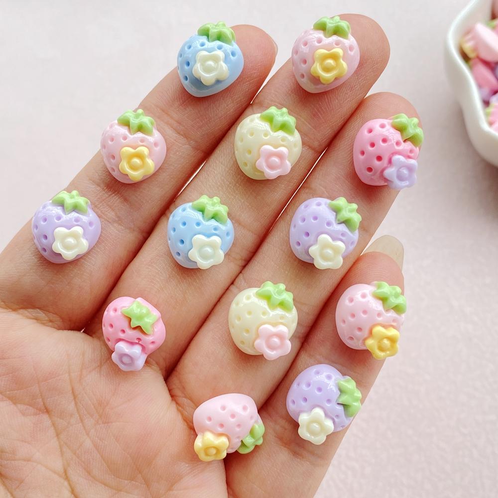 30Pcs Cute Mini Cartoon Strawberry Nail Art Resin Designer Charms DIY Craft For Nail 3D Decorations Jewelry