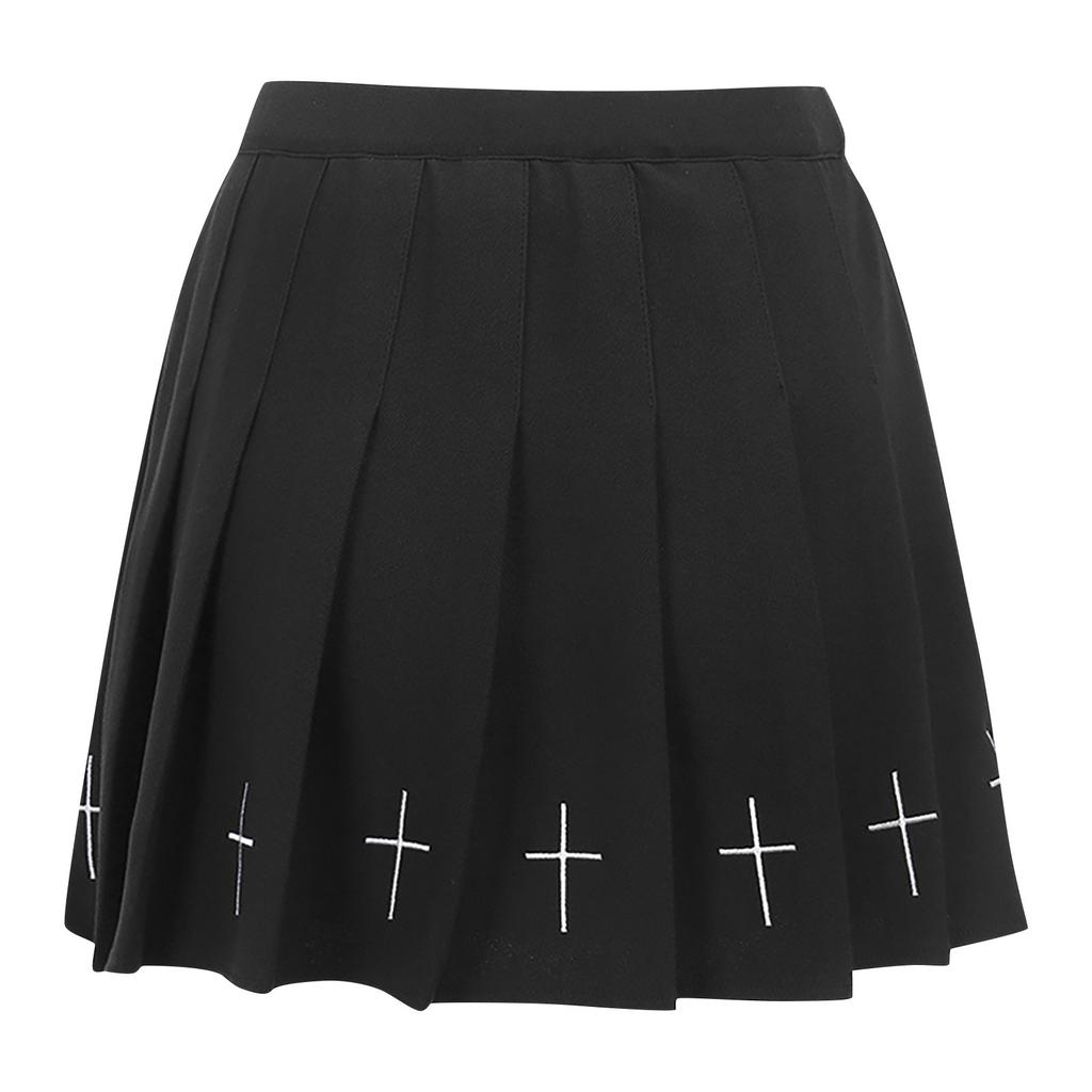 Women's Fashionable Suit Punk Half Skirt Pleated Skirt Small Black Skirt With Belt