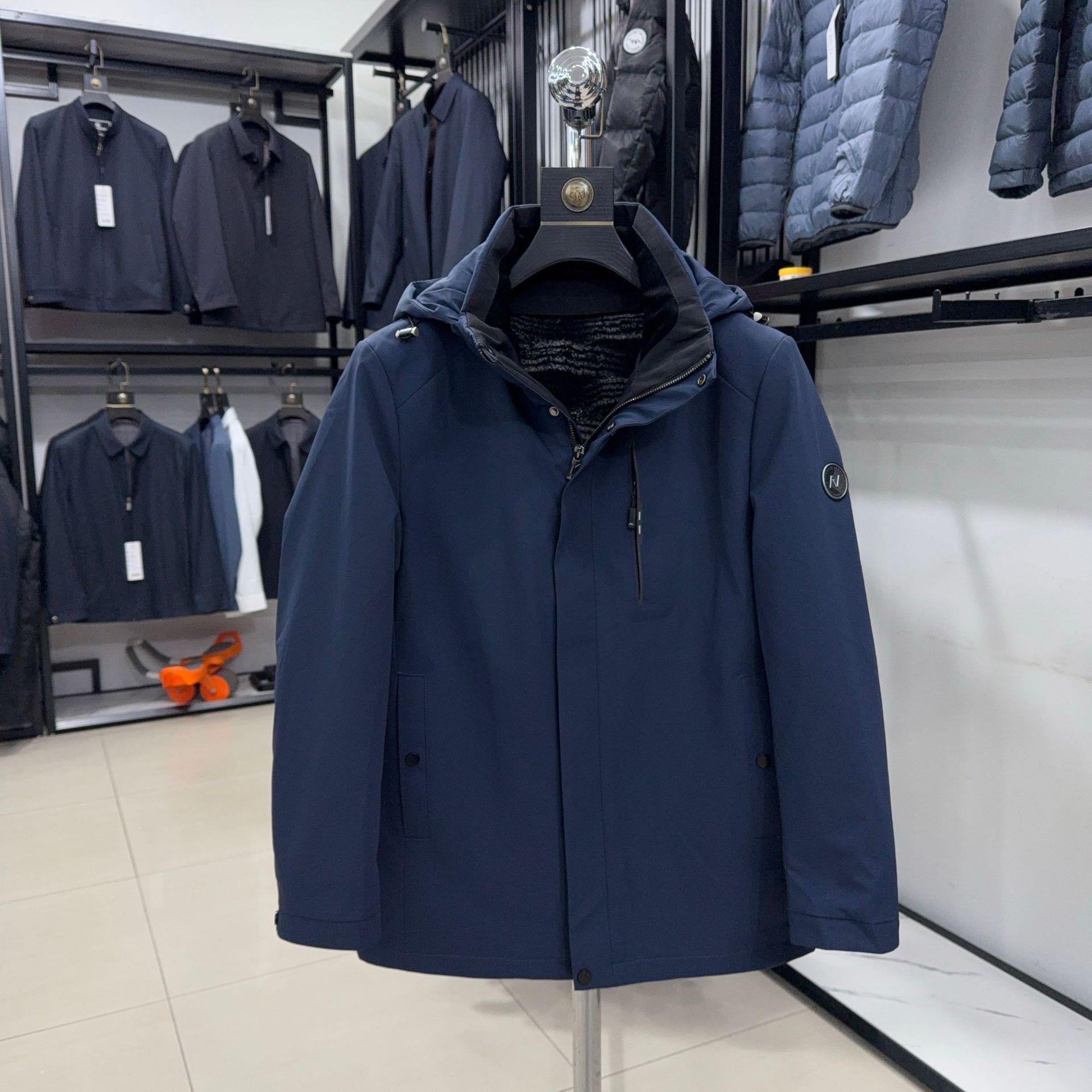 

H Brand Men s Business Casual Jacket with Detachable Rabbit Fur Liner – Autumn/Winter Thick Style 4U001 180cm (150-165 jin) сірий колір/синій