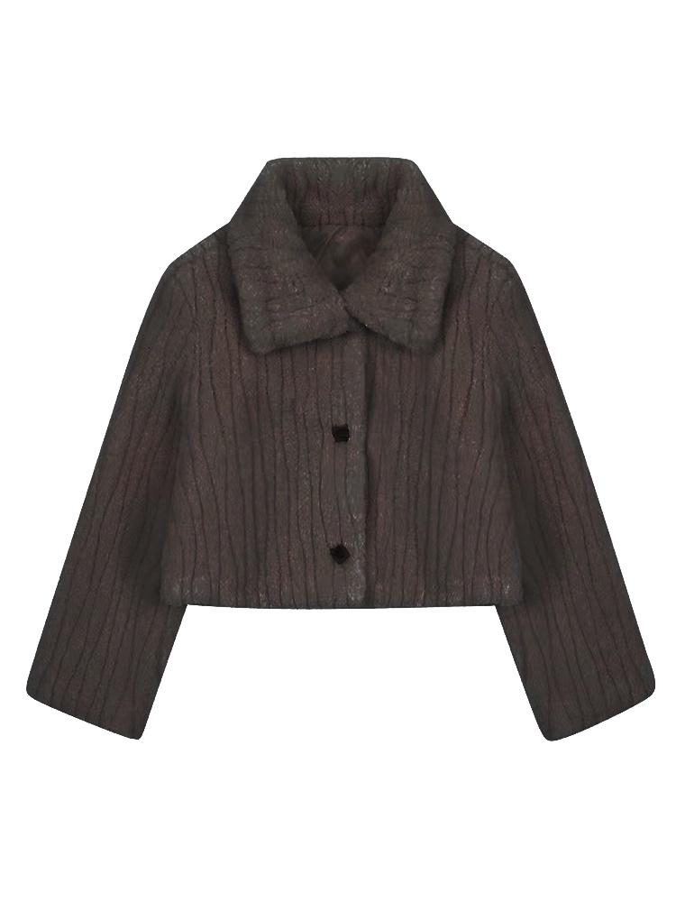 Vintage Cropped Stand Neck Loose Casual Jacket Japanese Streetwear Fashion Fluffy Coats Y2k Aesthetic Grunge Women Chaqueta Coat