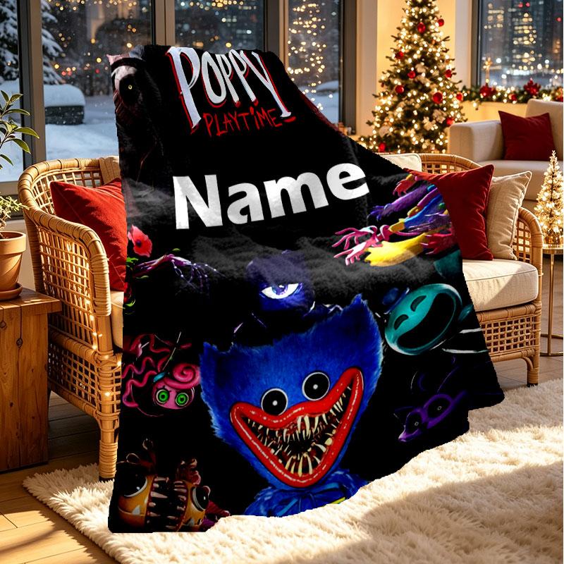 Custom Name Personalized Poppy Playtime Print Blanket, Home Decor, Bedroom, Sofa, Camping, Couch, Gifts for Birthday Christmas