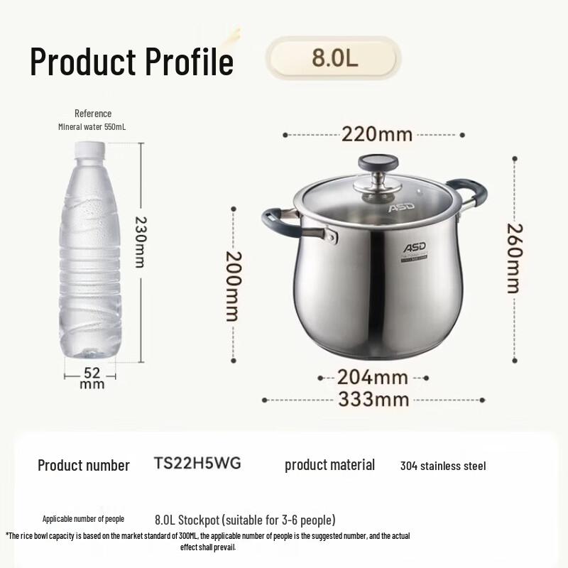 Aishida 304 Stainless Steel Multi-Purpose Stew Pot