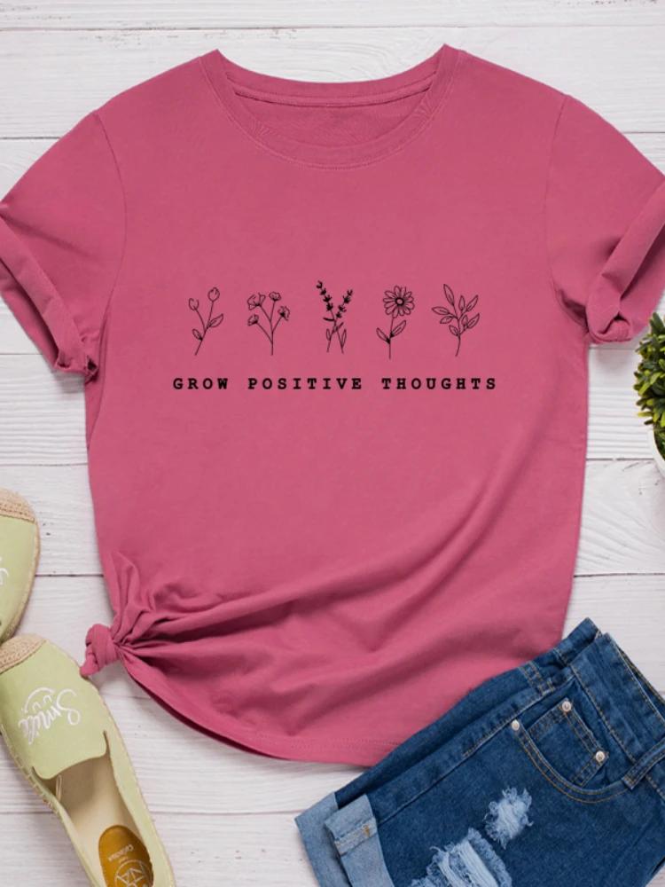 Grow Positive Thoughts Weed Print Women T Shirt Short Sleeve O Neck Loose Women Tshirt Ladies Tee Shirt Tops Camisetas Mujer