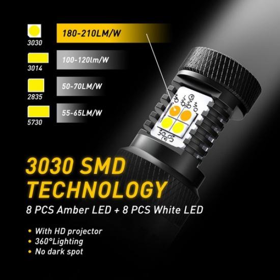 2X Error Free White/Amber 1157 LED DRL Switchback Turn Signal Parking Light Bulb