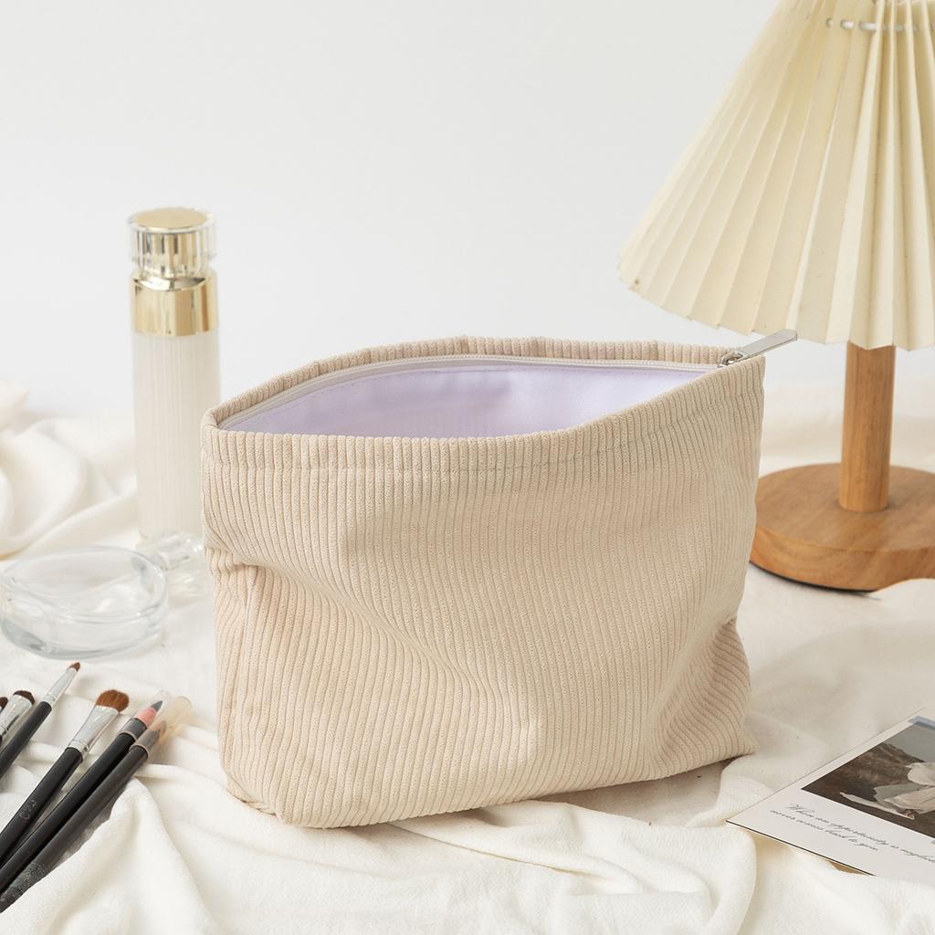 Corduroy Cosmetic Bag Women Korean Solid Color Makeup Organizer Travel Toiletry Pouch Beauty Case