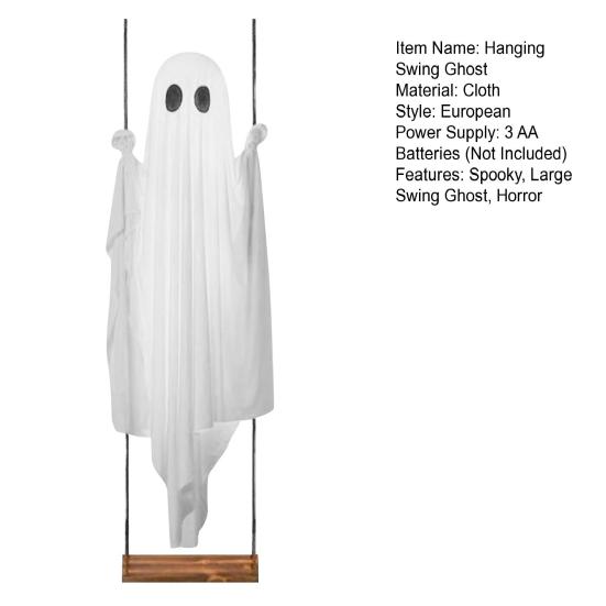 Altalena Pendente Grande 5FT Decorazione di Halloween Fantasma Altalena Esterna Illuminata a LED Fantasma Bianco per Portico Cortile Giardino Decorazione Albero