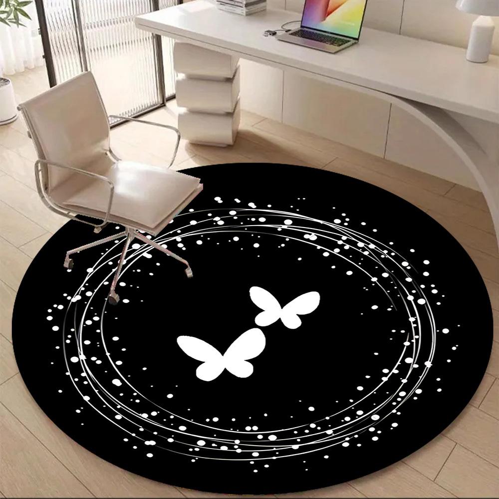 1PC Butterfly Swirl Office Round Area Rug, Mat Suitable ForOffice, Under Office Chairs Bedroom Living Room Home Decor, Room Deco
