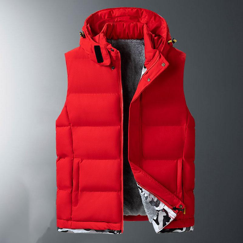 

Чоловічий осінній модний повсякденний плюс оксамитовий теплий жилет з капюшоном великого розміру 8XL червоний