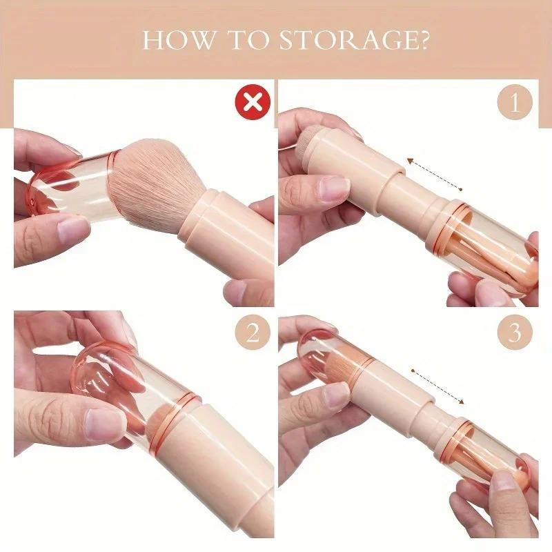 4-piece mini travel makeup brush set retractable base, eye shadow brush portable, compact easy to clean facial makeup brush set
