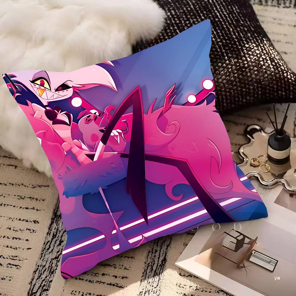 Winkelstaub H-Hazbin Hotel Anime Kissenbezug Quadratisches Kissen Schlafzimmer Sofa Freizeit Komfort Kissen Auto Heimdekoration
