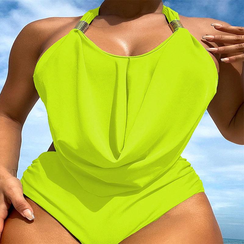 

2024 Однотонный купальник бикини халтер без спинки - Раздельный купальник треугольной формы для женщин Small неоновый жёлтый