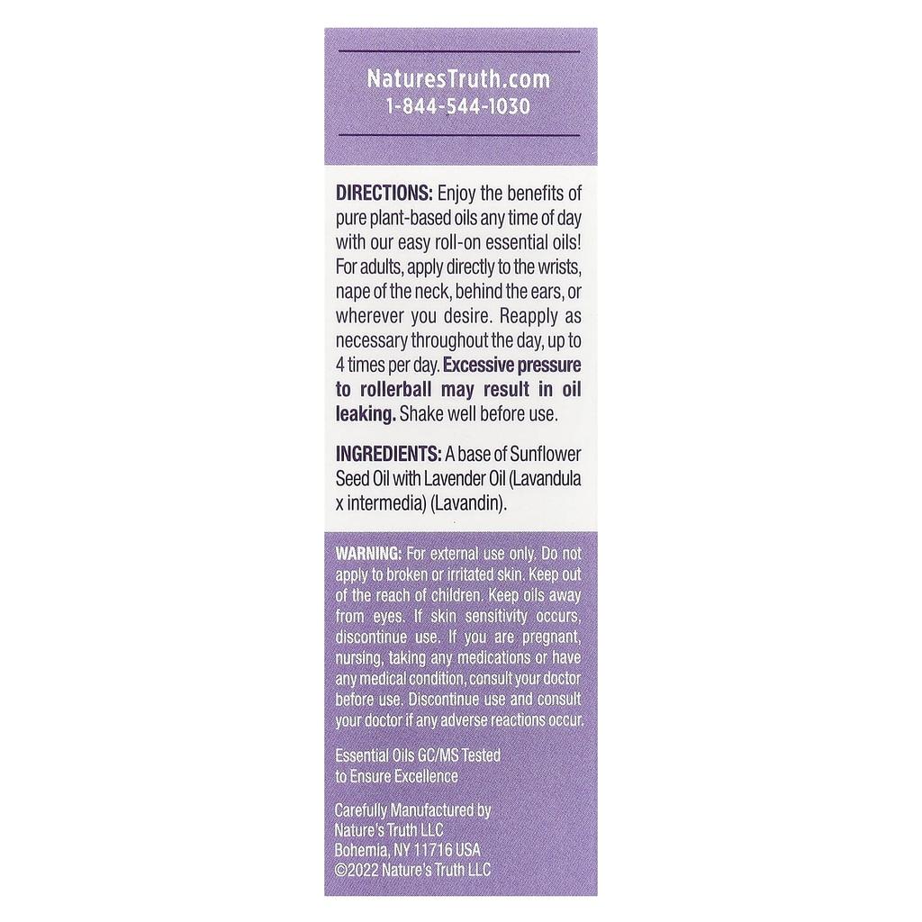 Nature'S Truth, Essential Oil, Portable Roll-On, Rejuvenating Lavender, 10 Ml (0.33 Fl Oz)