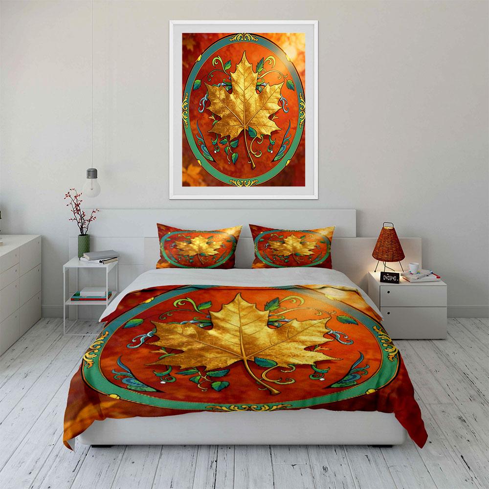 Autumn Leaves Decorative Set Soft Comfortable Duvet Cover Bedding Set Included 1*Duvet Cover & 2*Pillowcases, Gift