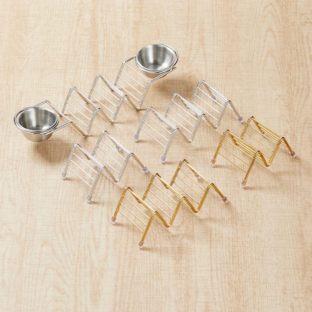 W-shaped Taco Stand with Tray Rust-proof Pancake Display Tray Stainless Steel Taco Holder Baking