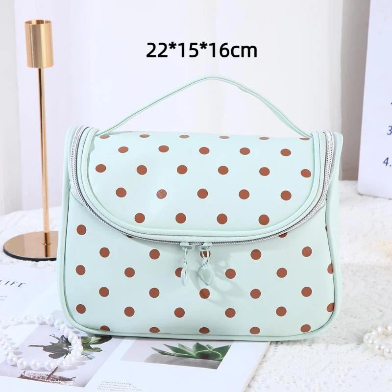 1/3Pcs Pink Polka Dot Pu Makeup Bag Set Large Capacity Sturdy Handle For Travel Daily Cosmetic Storage