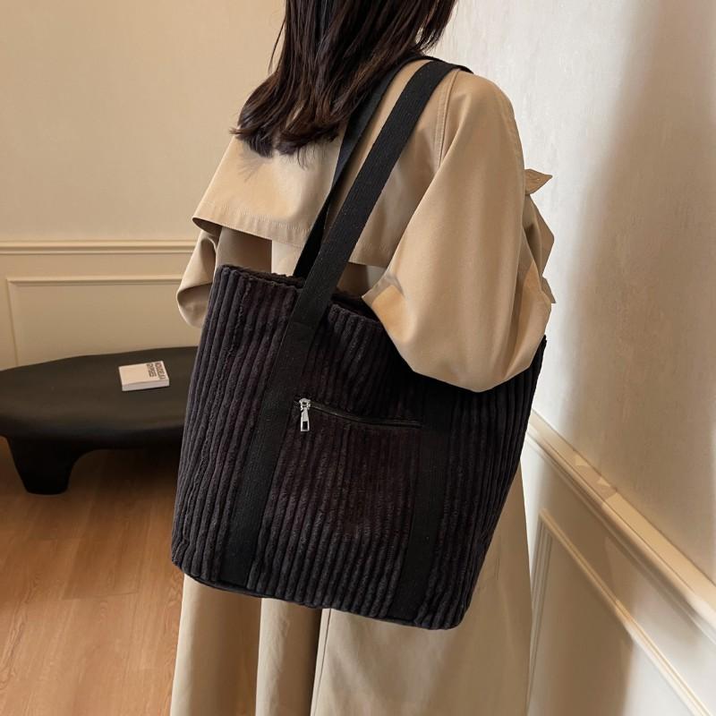 All-matching Women's Large-capacity Tote Bag Simple Artistic Corduroy Shoulder College Students 'commuting Handbag