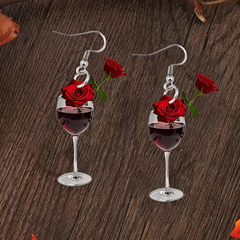 Festive Wine Glass Acrylic Earrings: Christmas & Valentine's Day Decorations