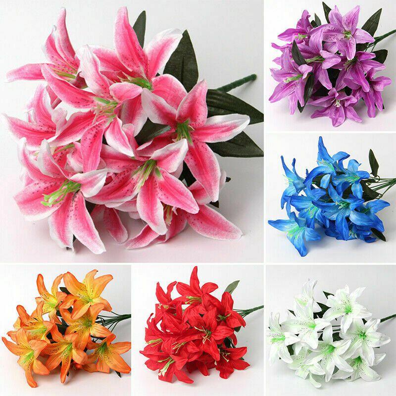 Elegant 45cm 10 Heads Artificial Stargazer Lilies Chic Silk Flower Bouquet For Weddings