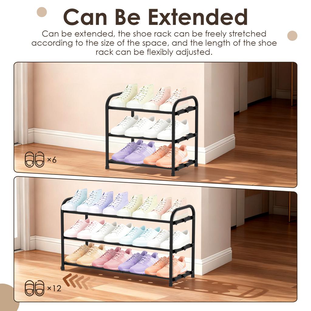3 Ebenen Ausziehbarer Metallschuhständer Haushalt Mehrstöckiges Teleskopisches Schuhregal für Eingangsbereich Flur Tür Platzsparend