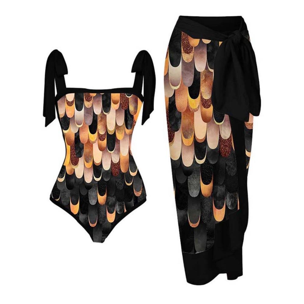 New One-piece Swimsuit Multi-color Printed Hip-wrapped Gauze Skirt Anti-light Two-piece Sunscreen Swimsuit