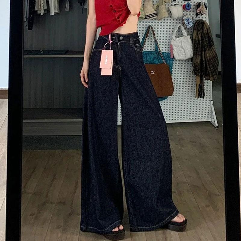 

Женские ковбойские брюки прямого кроя с высокой посадкой, универсальные, темно-синие, свободные джинсы широкого кроя 3XL