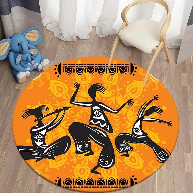 African Women Print Round Carpet Non Slip Area Rug for Living Room Bedroom Balcony Kitchen Decor Traditional Floor Mat Yoga Mats