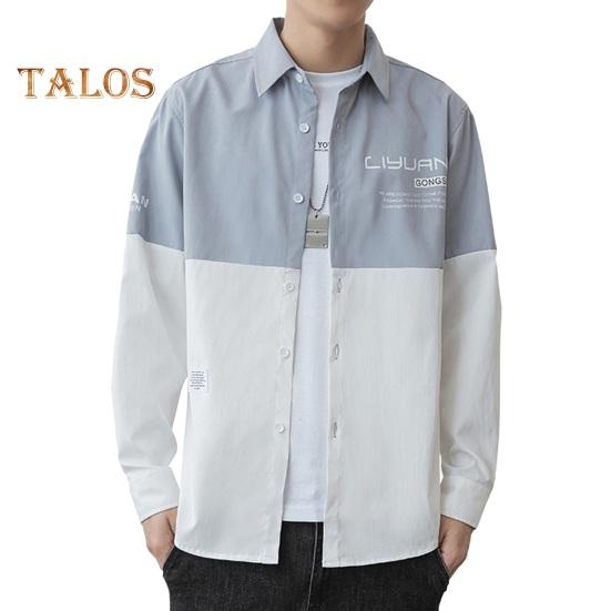 Vår høst herre skjorte turn-down krage trykt colorblock button-down cardigan løs Streetwear Young Cargo Style skjorte kåpe