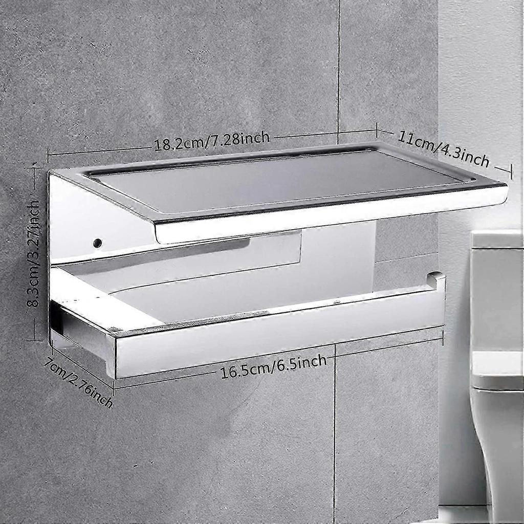 Toilet Paper Holder Wall Mounted Toilet Paper Holder With Shelf Paper Roll Holder Drill Free Set Suitable for Bathroom Toilet Kitchen