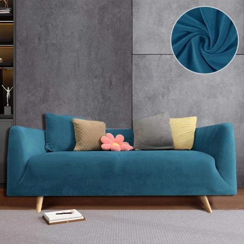 Bezieht 1/2/3/4 Personen Sofa-Set Schutz Luxuriöses Flauschiges Weiches Samt-Sofa Alles-Inklusive Flexibler Spandex Einfarbig Schnell Abnehmbar Premium 1PC 1seat 90-140cm