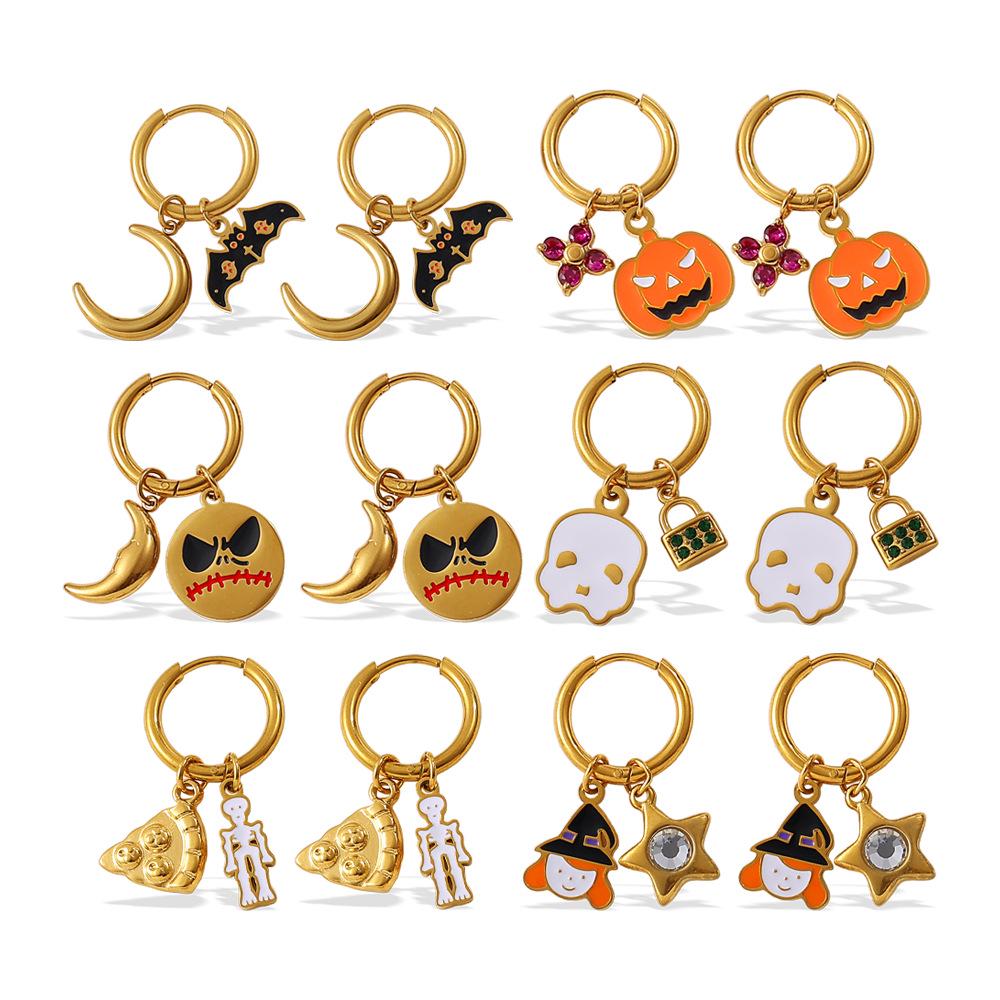 European & American Christmas Pumpkin Pendant Earrings: 18K Gold-Plated Stainless Steel, Versatile Drip Oil Design for Women