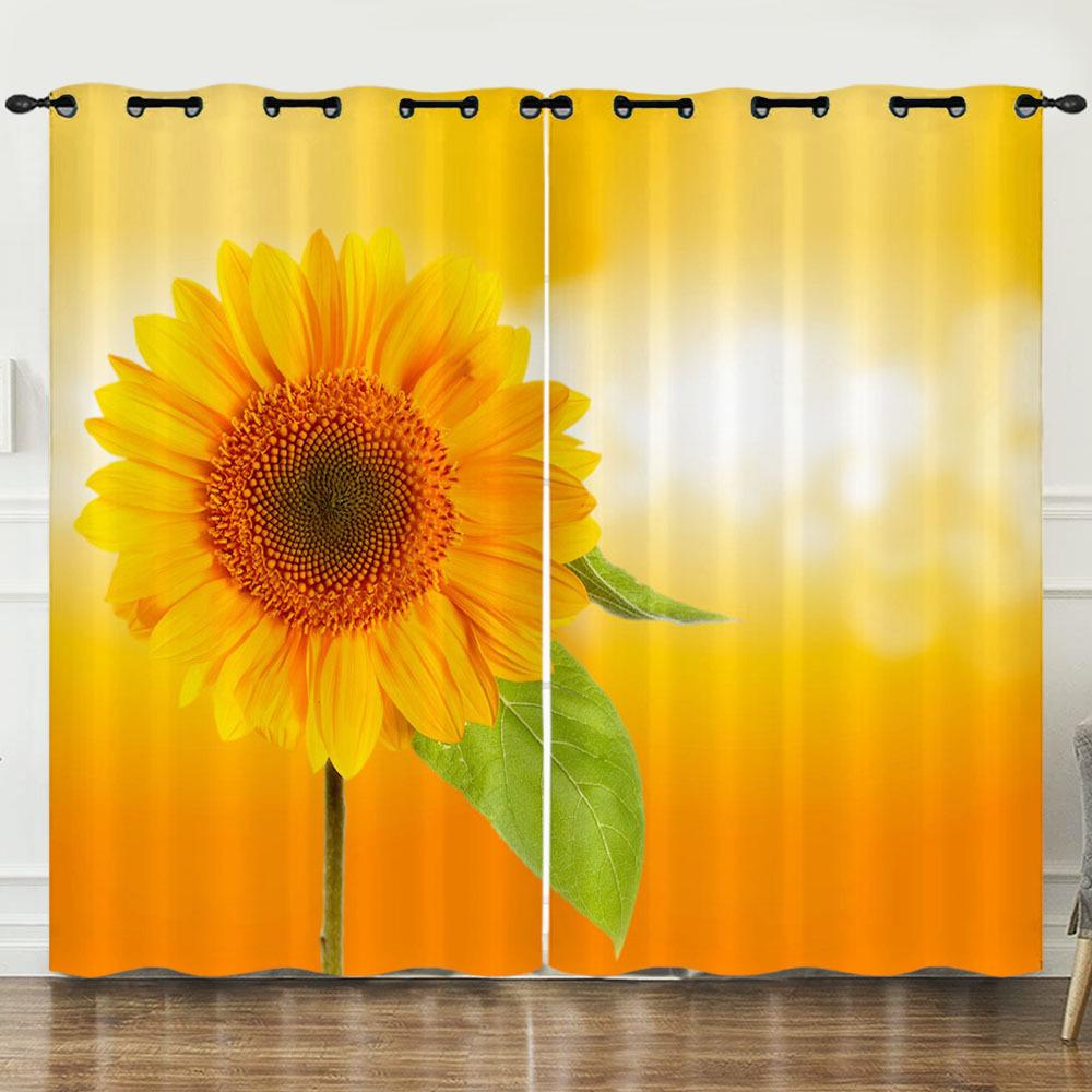 Curtains Flower Fresh Sunflower 3D Digital Printing Blackout Curtain Punching