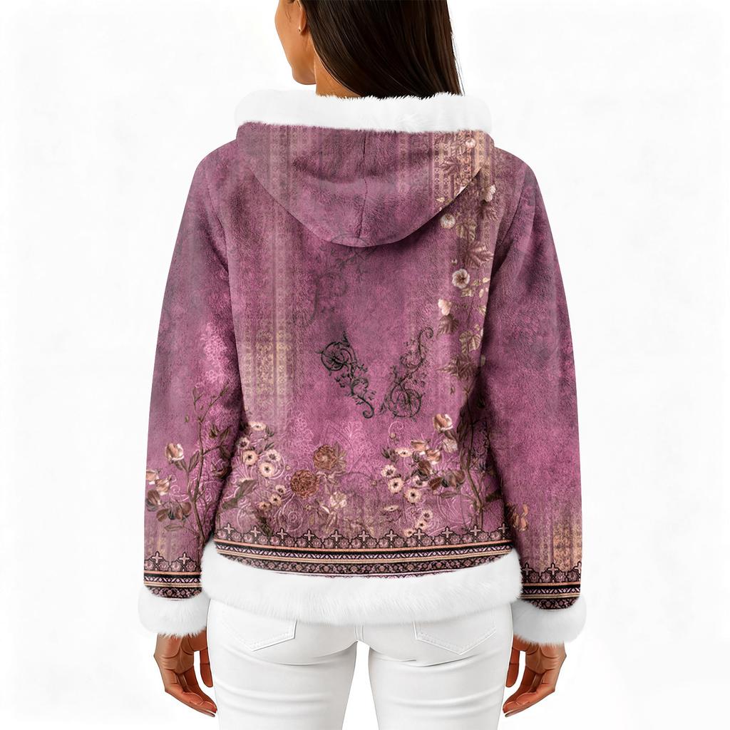 Damers vardagliga mode långärmad fleecekofta med dragkedja och huva