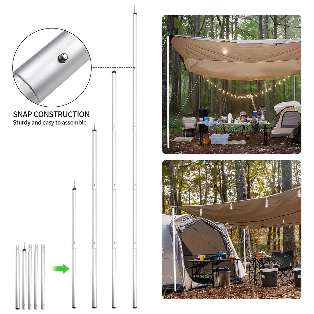 Alloy Aluminum Tent Pole Adjustable Camping Tarp Poles Telescoping Portable Lightweight Support Rods for Shelter Canopy Awning