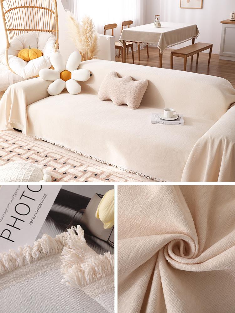 European Solid Color Chenille Sofa Towel for Living Room French Style Home Decoration Sofa Cover Couch Cover Tassel Edge 180